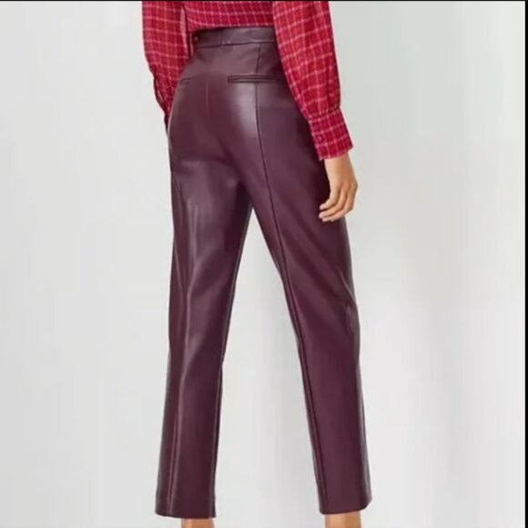 ANN TAYLOR PANTENT PURPLE EVA ANKLE SEAM PANTS NWOT FAUX LEATHER 00 - Picture 4 of 9